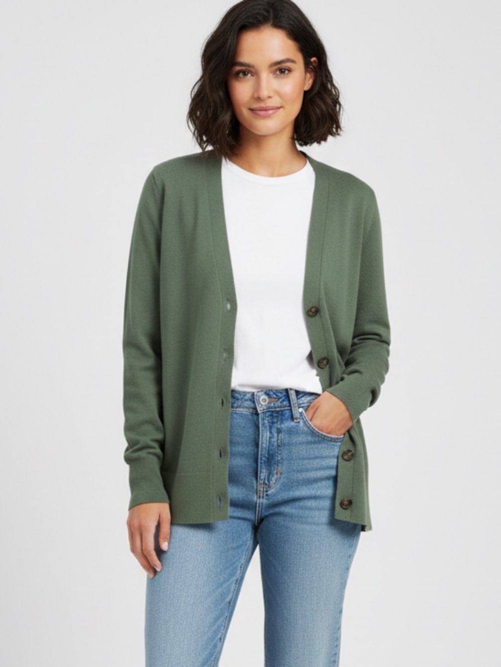 Loft army green V-neck five button cardigan. Sm